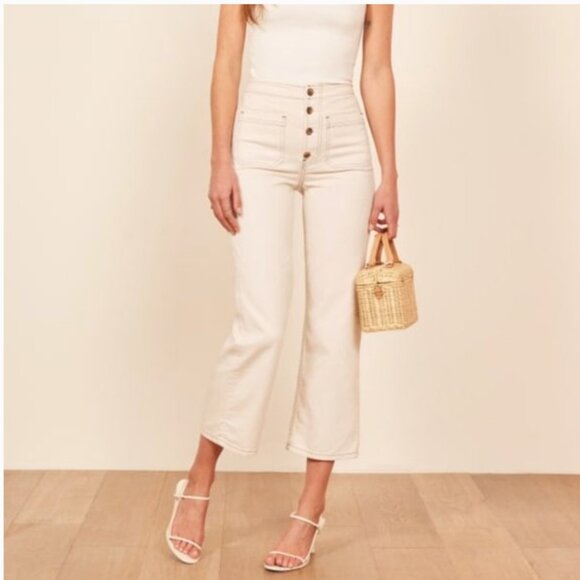Reformation Lexi High Rise Wide Leg Jeans – Ivory – Size 24 - Picture 2 of 16